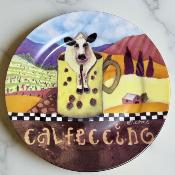 Sharon Neuhaus Calfee Mates Cow Coffee Calfeine Dessert or Salad 3 Plates 8” - Picture 2 of 5